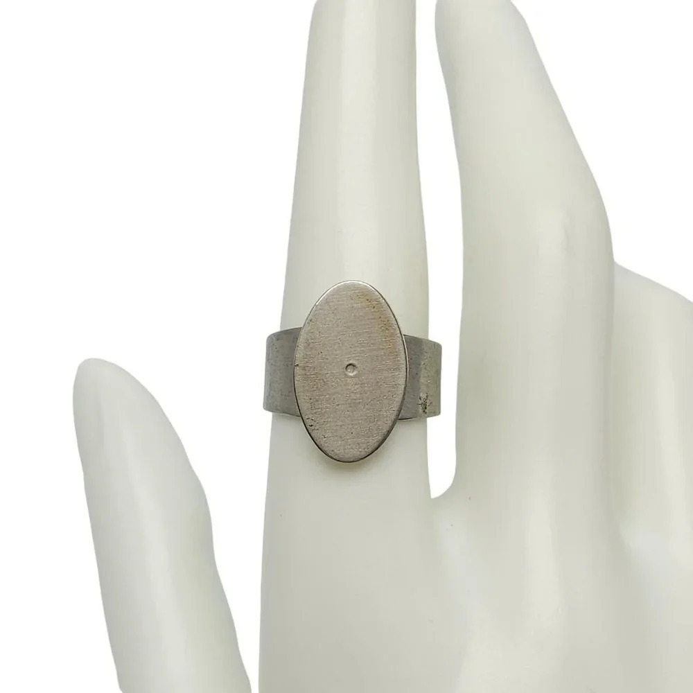 Sheffield England Stainless Steel Modernist Oval Ring Size 7.25 Vintage